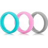 Women's Silicone Wedding Ring, ACCMOR 3 Pcs Silicone Wedding Band for Women - Pink, Green, Gray, Comfortable Fit & Skin Safe, Non-toxic, Antibacterial, Designed for Comfort and Practical for Exercise