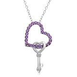 Sterling Silver Amethyst with Diamond Heart Key Pendant Necklace, 18"