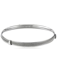 Stainless Steel Milgrain and Weave Inlay Slip-On Bangle Bracelet, 8"