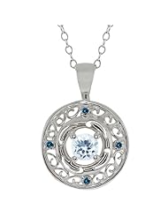 0.49 Ct Round Sky Blue Aquamarine and Blue Diamond Sterling Silver Pendant
