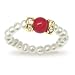 Genuine Pearl and Red Coral Adjustable Ring