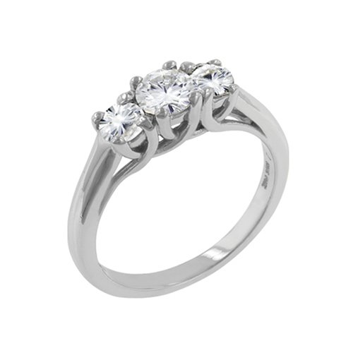 14k White Gold Moissanite 3 Stone Lucern Past-Present and Future (1.00 cttw equivalent)