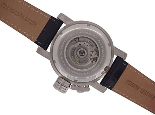 Swiss Master Mens Watch Black Leather Black Dial Silver Case Automatic Day Date SM200013G