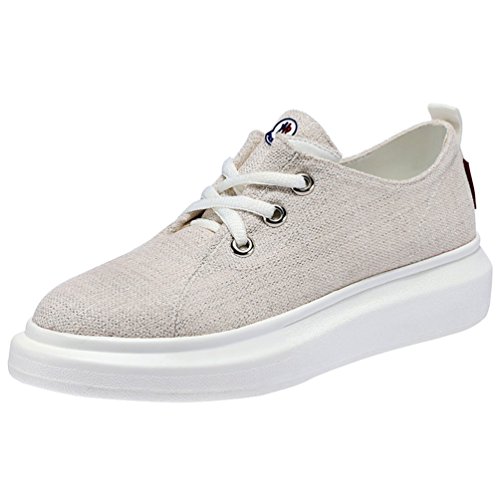 Freerun Women's Fashion Platform Lace-Up Portable Casual Canvas Fashion Sneakers (8.5 B(M)US,beige)