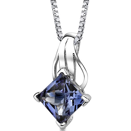 Princess Cut Simulated Alexandrite Pendant Sterling Silver Rhodium Nickel Finish 3.00 Carats