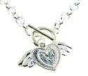 Fiorentino Silver Angel Wings Heart Charm Toggle Necklace