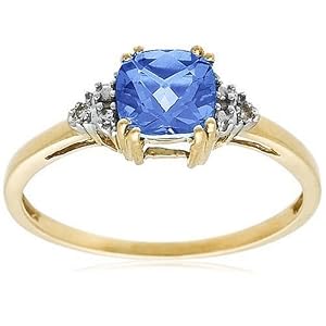 10k Choice of White or Yellow Gold, December Birthstone, Blue-Topaz and Diamond Ring