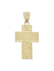 14k Yellow Gold, Padre Nuestro Cross Pendant Charm 15mm Wide