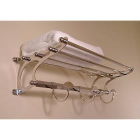 Polished Nickel Paris Hotel or Train Rack style Towel Shelf with Hooks