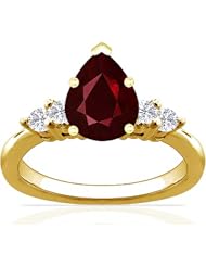 14K Yellow Gold Pear Cut Ruby Ring With Sidestones