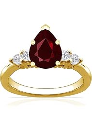 18K Yellow Gold Pear Cut Ruby Ring With Sidestones