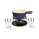 Swissmar KF-66518 Lugano 2-Quart Cast Iron Cheese Fondue Set, 9-Piece, Deep Blue