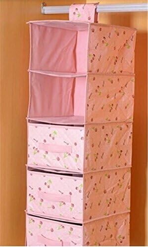 XSH 5 Layer 3 Drawers, Closet Hanging Storage Bag, Hanging Bag, Multilayer Cloth Bag for Storing, Plus Large Finishing Bag, Bag Storage Underwear (Pink)