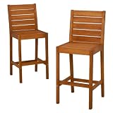 Outdoor Patio Hampton Wood Balcony Height Bistro Chair Set of 2 - Natural