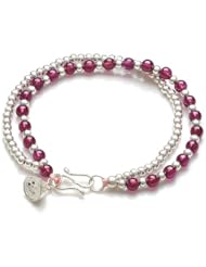 Honeystore Girls 925 Sterling Silver Uruguay Fuschia Garnet Stretch Bracelet Color Fuschia Silver