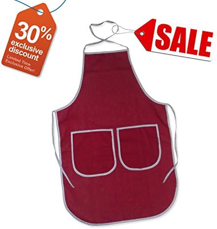 Best Kitchen Aprons for Women - Designer Cooking Apron for Women/Made of Pure 100% Unbleached Cotton - Stylish Red Color Kitchen Apron with 2 Big Pockets/Machine Washable, No Shrink, Rip Proof and Wrinkle Guard Features - Perfect Kitchen Apron for All Types of Cooking Including Grill and Barbeque - Premium Quality Cooking Apron With Best Lifetime Guarantee
