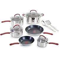 T-fal C784SC64 Stainless Steel with Thermo-Spot Heat Indicator Dishwasher Safe 12-Piece Cookware Set, Silver
