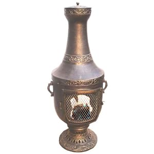 Deeco CP DM0026-AA Roman Romance Aluminum Chiminea with Cast Aluminum, Spark Guard Screen