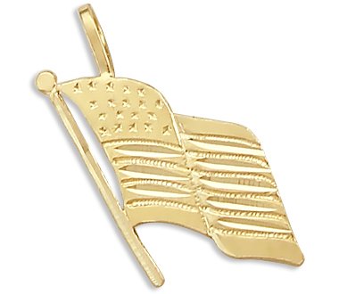 14k Yellow Gold American Flag Patriotic Charm Pendant