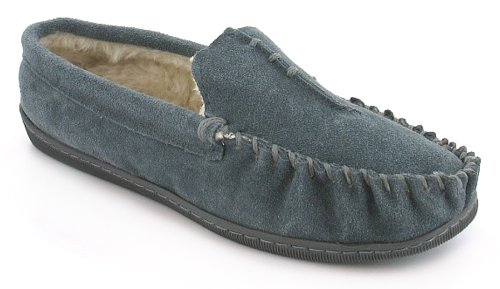 Mens/Gents Charcoal Grey Suede Moccasin Slipper With Faux Fur Lining - Charcoal - UK 10