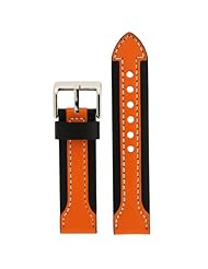 Watch Band Genuine Leather Strap Thick for Sports Watches Black Orange 22mm