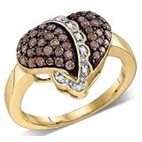 5/8 Carat Chocolate & White Diamond 10k Yellow Gold Heart Right Hand Ring