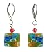 Earrings - E427 - Millefiore Squares ~ Clear with Aqua, Green, Orange and Blue obalt Blue with Multi Flowers