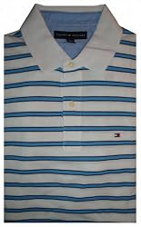 Men's Tommy Hilfiger Polo Shirt Size Short Sleeved White, Blue & Navy Striped