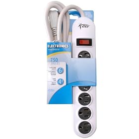 Coleman Cable 04638 6-Outlet Surge Protector with Right Angle Plug, with 4-Ft Cord