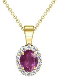 18K Yellow Gold Oval Cut Pink Sapphire And Round Diamond Pendant (GIA Certificate)