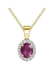 14K Yellow Gold Oval Cut Pink Sapphire And Round Diamond Pendant (GIA Certificate)