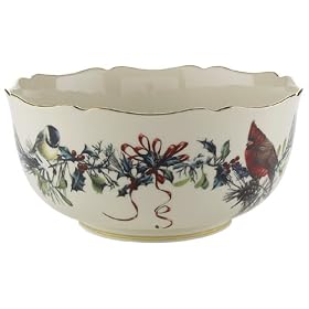 Lenox Winter Greetings Scenic Gold-Banded Fine China Serving Bowl by Lenox China