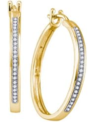 10KT Yellow Gold 0.15 CTW Diamond Micro Pave Hoops