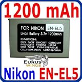 1200mah, 3.7V Eurus Li-Ion EN-EL5 / ENEL5 Battery for Cool Pix 3700 , 4200 , 5200 , 5900 , 7900 Digital Camera