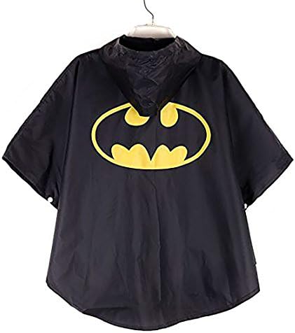 Kids Superheroes Lightweight Vibrant Color Rainwear Hooded Poncho with Bag (Batman)