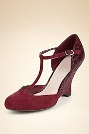 Round Toe T Bar High Wedge Heel Shoes