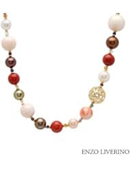 ENZO LIVERINO 18K Yellow Gold Pearl and 0.45 CTW Amethyst Ladies Necklace. Length 21 in. Total Item weight 100.4 g.