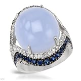 Ring With 11.60ctw Precious Stones - Genuine Chalcedony, Diamonds and Sapphires Made in 925 Sterling silver. Total item weight 9.1g - Size 6 (Size 6)