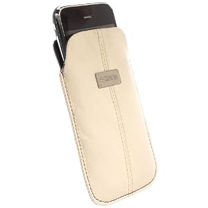 Krusell Large Luna Slim Leather Pocket Pouch for iPhone 4, Blackberry Curve 3G, HTC Desire, Sony Ericsson Xperia X10 and others (Sand/Black)