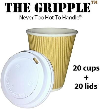 The Gripple™ 20/PK Coffee Cups and Lids; THE BEST Ripple Cups &amp; Lids 12oz NEVER SUFFER LEAKS AGAIN - Insulated Ripple Hot Cups &amp; Firm-Fit Lids; GRPL12OZPK20L (20/pk) GO SLEEVELESS - GRIP EASY