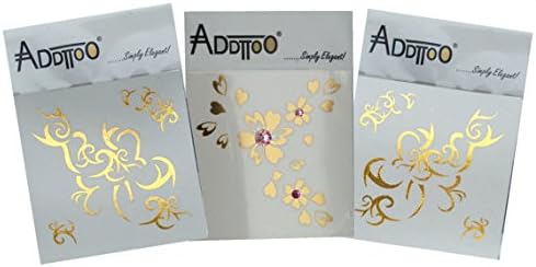 Tribal Flower Temporary Tattoo with Swarovski Crystals. Beautiful Body Art. Water Resistant. For Parties, Clubbing, Festivals, Holidays, Weddings, or As a Unique Present (Gold)