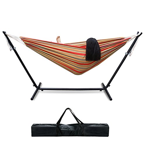 Zeny® Double Hammock With Space Saving Steel Stand Includes Portable Carrying Case