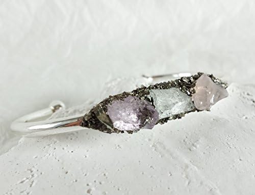 ICE Boho Chic Cuff Raw Aquamarine and Seer Stone Amethyst - Cool Gift For Women Bohemian Wedding Christmas Present