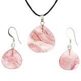 Cherry Quartz Briolette Drop Pendant and Earrings Set - Pendant (22mm), Earrings (15mm) - Adjustable Cord Necklace