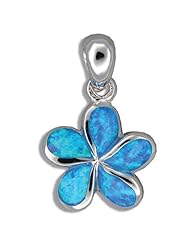 Sterling Silver Hawaiian Jewelry Plumeria Flower Blue Opal Pendant