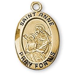 12K Gold Filled Saint Anne Medal and 18-inch Chain