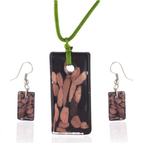 Black Rectangle Murano Glass Earrings Set
