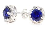 2 Ct Blue Sapphire Round Diamond Stud Earrings 14Kt White Gold thumbnail