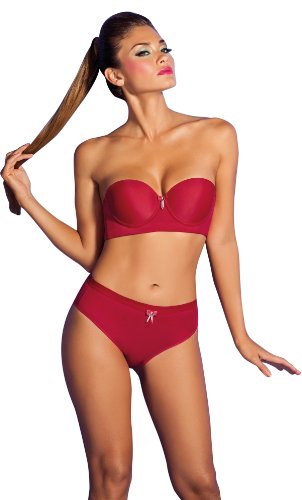 40 B Cup Bra Set 2-Piece Matching Longline Strapless Bikini Red #101101 (40B-L)