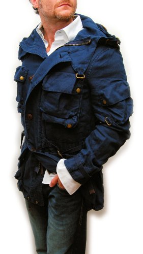Polo Ralph Lauren Mens Linen Military Hunting Cargo Jacket Coat Navy Medium